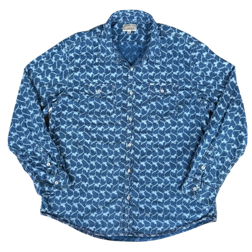 Overland Men’s Indigo Paradise Cove L/S Button Down Shirt Casual Size XXL EUC